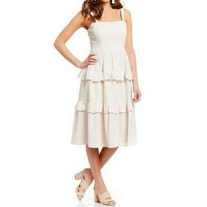 G BINI Ruffled Corset Eyelet Midi Dress Ivory Sz. 6 NWT